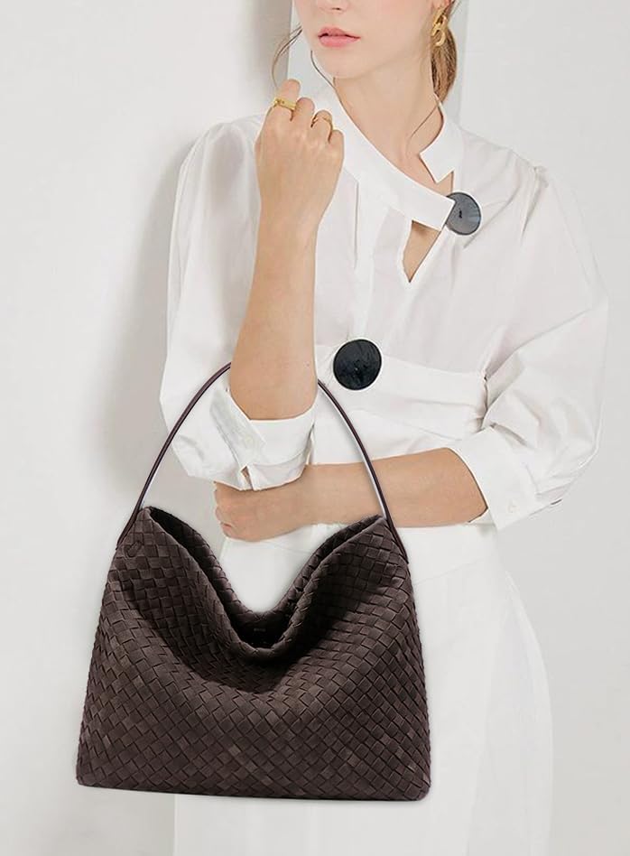 Molodo Woven Suede Shoulder Bag for Women Suede Hobo Bag Tote Elegant Handbag Satchel for Work Travel - Image 3